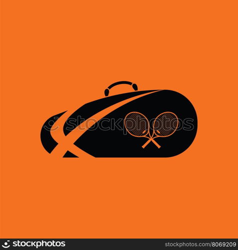 Tennis bag icon. Orange background with black. Vector illustration.