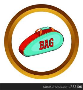 Tennis bag vector icon in golden circle, cartoon style isolated on white background. Tennis bag vector icon