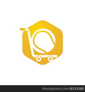 Tennis ball and trolley logo design. Tennis shopping logo design concept. 