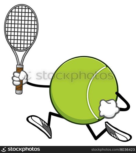 Tennis Ball Faceless Cartoon Character Running With Racket