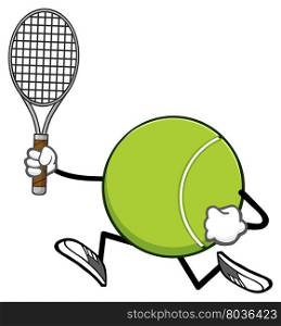 Tennis Ball Faceless Cartoon Character Running With Racket