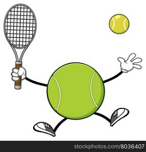 Tennis Ball Faceless Player Cartoon Mascot Character Holding A Tennis Ball And Racket