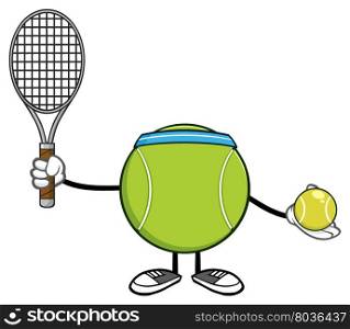 Tennis Ball Faceless Player Cartoon Mascot Character Holding A Tennis Ball And Racket