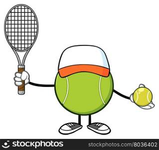 Tennis Ball Faceless Player Cartoon Mascot Character With Hat Holding A Tennis Ball And Racket