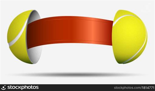 tennis ball halves with red ribbon inside. Ball for choosing an opponent. Sports lot, luck. Vector