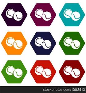 Tennis ball icons 9 set coloful isolated on white for web. Tennis ball icons set 9 vector