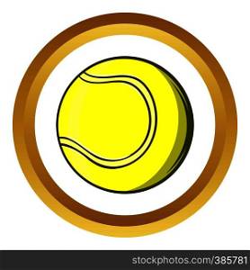 Tennis ball vector icon in golden circle, cartoon style isolated on white background. Tennis ball vector icon, cartoon style