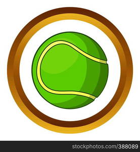 Tennis ball vector icon in golden circle, cartoon style isolated on white background. Tennis ball vector icon