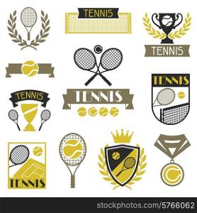 Tennis banners, ribbons and badges with icons.