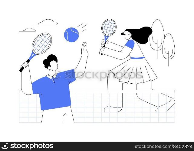 Tennis c&abstract concept vector illustration. Summer sport c&, tennis academy, junior training, kids specialty vacation program, physical activity, private instructor abstract metaphor.. Tennis c&abstract concept vector illustration.