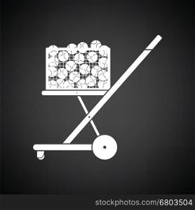 Tennis cart ball icon. Black background with white. Vector illustration.