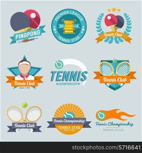 Tennis championship pingpong tournament premiere league label set isolated vector illustration