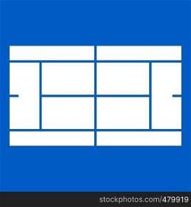 Tennis court icon white isolated on blue background vector illustration. Tennis court icon white