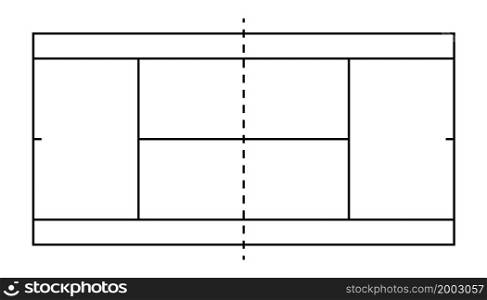 Tennis court in line style. Badminton field top view. Outline graphic square for tennis court. Icon of wimbledon competition. Illustration for sport pitch, plan and stadium. Vector.. Tennis court in line style. Badminton field top view. Outline graphic square for tennis court. Icon of wimbledon competition. Illustration for sport pitch, plan and stadium. Vector