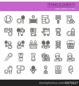 Tennis Elements , Thin Line and Pixel Perfect Icons