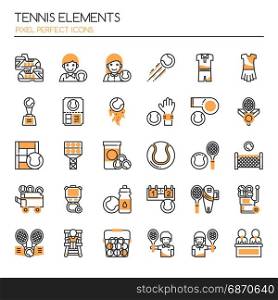 Tennis Elements , Thin Line and Pixel Perfect Icons