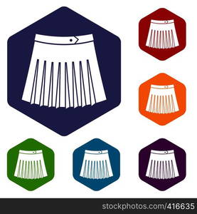 Tennis female skirt icons set rhombus in different colors isolated on white background. Tennis female skirt icons set