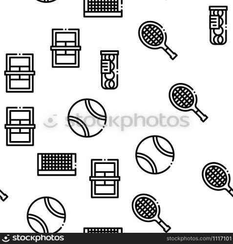Tennis Game Equipment Seamless Pattern Vector Thin Line. Illustrations. Tennis Game Equipment Seamless Pattern Vector