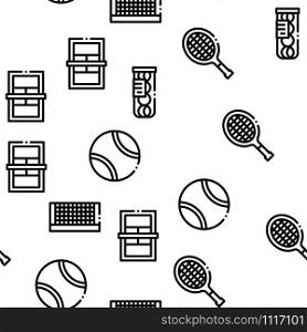 Tennis Game Equipment Seamless Pattern Vector Thin Line. Illustrations. Tennis Game Equipment Seamless Pattern Vector