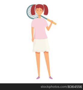 Tennis girl icon cartoon vector. Sport school. Happy child. Tennis girl icon cartoon vector. Sport school