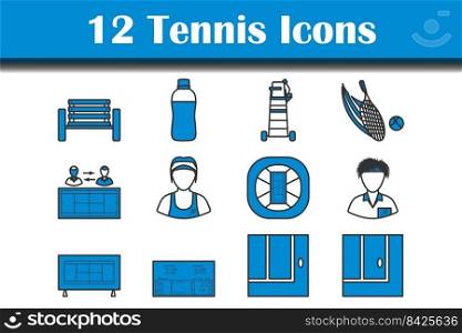 Tennis Icon Set. Editable Bold Outline With Color Fill Design. Vector Illustration.