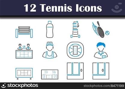 Tennis Icon Set. Editable Bold Outline With Color Fill Design. Vector Illustration.