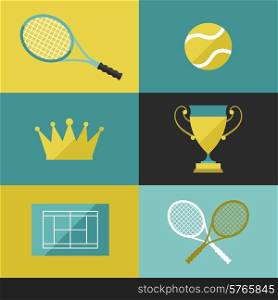 Tennis icon set in flat design style.