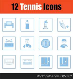 Tennis icon set. Tennis icon set. Blue frame design. Vector illustration.