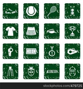 Tennis icons set in grunge style green isolated vector illustration. Tennis icons set grunge