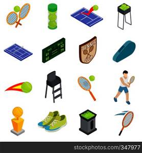 Tennis icons set in isometric 3d style isolated on white background. Tennis icons set, isometric 3d style