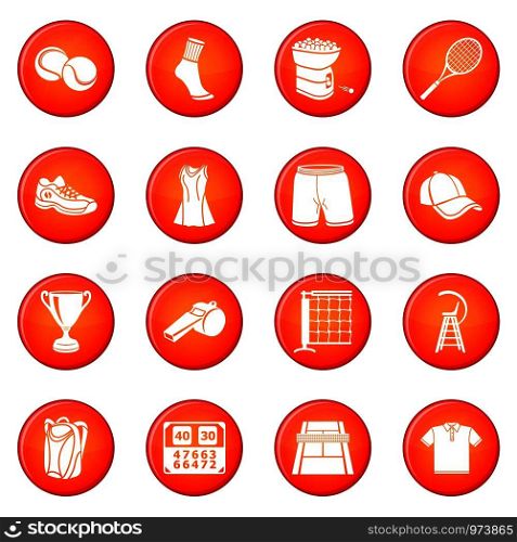 Tennis icons set vector red circle isolated on white background . Tennis icons set red vector