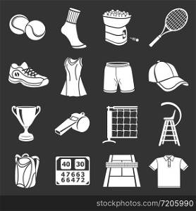 Tennis icons set vector white isolated on grey background . Tennis icons set grey vector