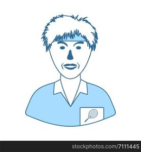 Tennis Man Athlete Head Icon. Thin Line With Blue Fill Design. Vector Illustration.