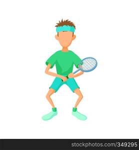 Tennis player icon in cartoon style on a white background. Tennis player icon, cartoon style
