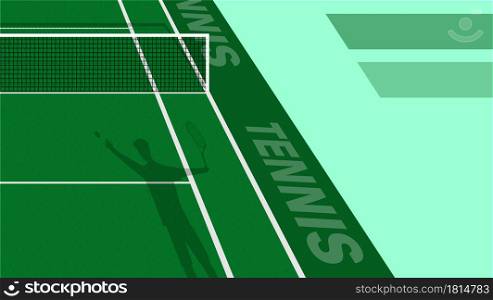 tennis player threw ball to serve on green court. Outdoor tennis court. Sports ground for active recreation. Vector