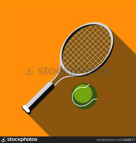 Tennis racket and ball icon. Flat illustration of tennis racket and ball vector icon for web design. Tennis racket and ball icon, flat style