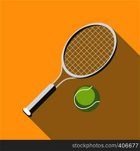 Tennis racket and ball icon. Flat illustration of tennis racket and ball vector icon for web design. Tennis racket and ball icon, flat style