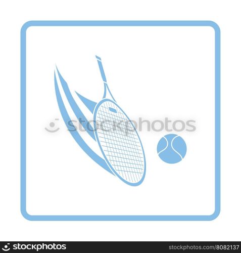 Tennis racket hitting a ball icon. Blue frame design. Vector illustration.
