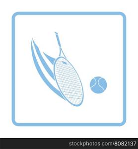Tennis racket hitting a ball icon. Blue frame design. Vector illustration.