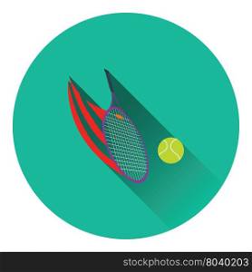 Tennis racket hitting a ball icon. Flat color design. Vector illustration.