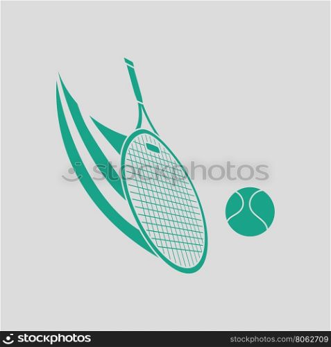 Tennis racket hitting a ball icon. Gray background with green. Vector illustration.
