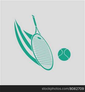 Tennis racket hitting a ball icon. Gray background with green. Vector illustration.