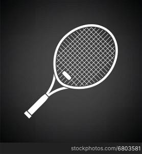 Tennis racket icon. Black background with white. Vector illustration.