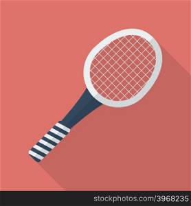 Tennis racket icon. Modern Flat style with a long shadow
