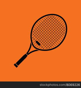 Tennis racket icon. Orange background with black. Vector illustration.