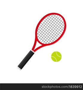 Tennis racket with ball. Icon of racquet for court. Logo of tennis rocket and ball isolated on white background. Sport equipment for game, match, competition. Silhouette for club of badminton. Vector.. Tennis racket with ball. Icon of racquet for court. Logo of tennis rocket and ball isolated on white background. Sport equipment for game, match, competition. Silhouette for club of badminton. Vector
