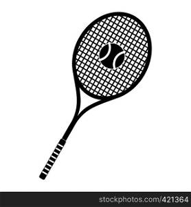 Tennis racquet and ball black simple icon isolated on white background. Tennis racquet and ball icon