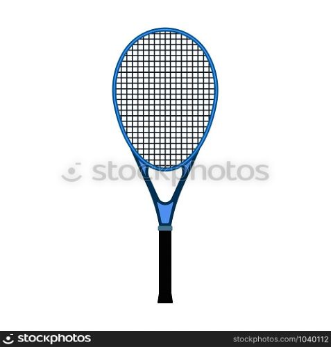 Tennis racquet sport game equipment vector flat icon. Recreation play match element. Blue athletic sign exercise