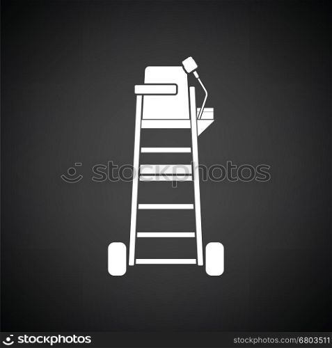 Tennis referee chair tower icon. Black background with white. Vector illustration.