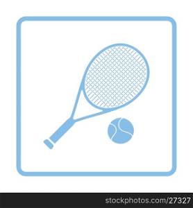 Tennis rocket and ball icon. Blue frame design. Vector illustration.